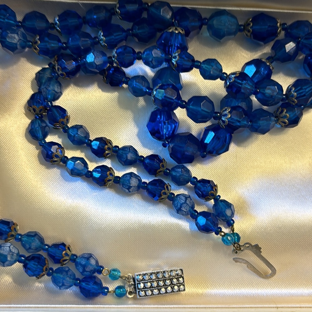 Vintage 2 strand blue beaded necklace made in Germany!